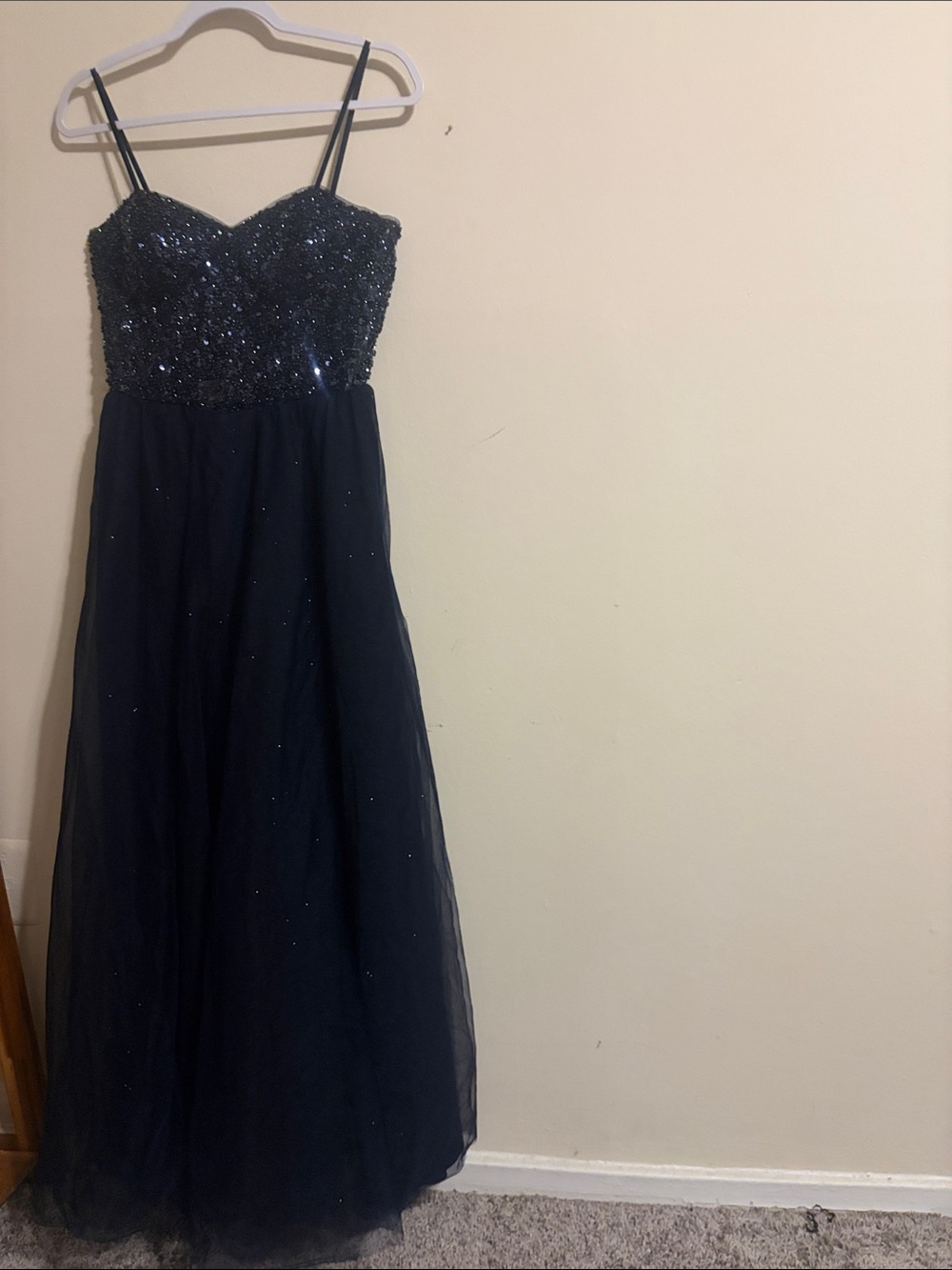 Sparkle-Accented Navy Tulle Formal Dress for Girls